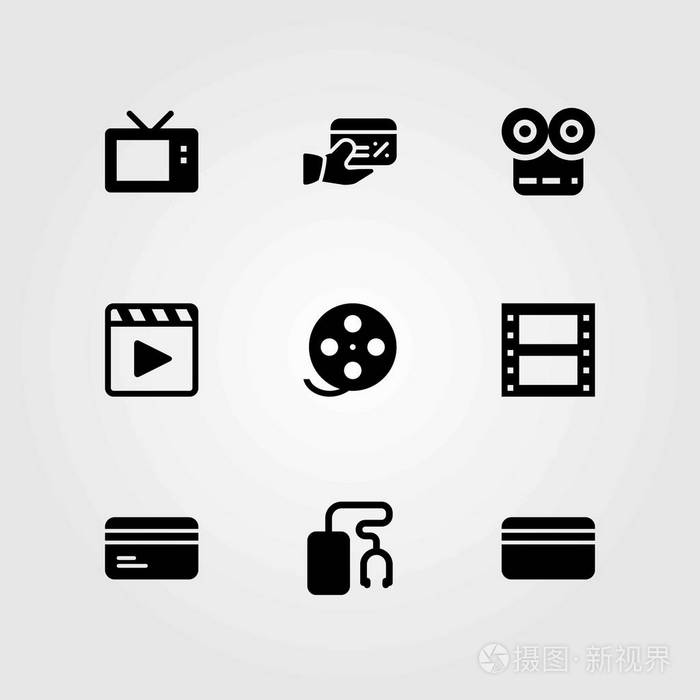 技术矢量图标设置.电视,音乐播放器和电影播放器