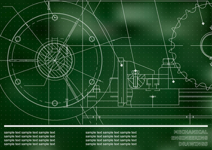 矢量绘图。机械图纸。工程背景。绿色.点