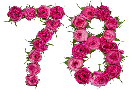 阿拉伯数字 78, 七十八, 从红色的玫瑰花, 孤立