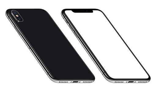 类似于iPhoneX黑色透视图智能手机模型前面