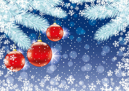 圣诞节背景与红色球在云杉的分支