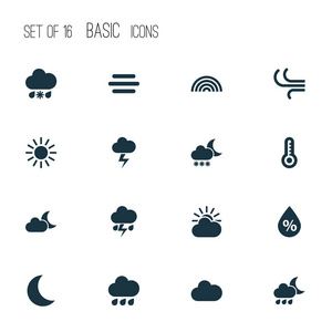 天气图标设置。风 雾 湿和其他元素的集合。此外包括符号，例如太阳 光 微风