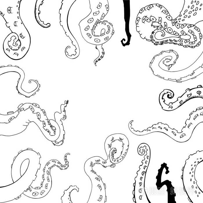 组的向量素描卡通章鱼的触手
