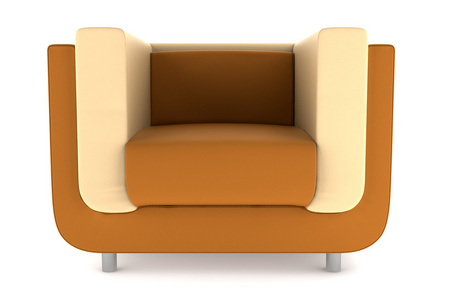 现代橙色皮革扶手椅隔离白色背景
