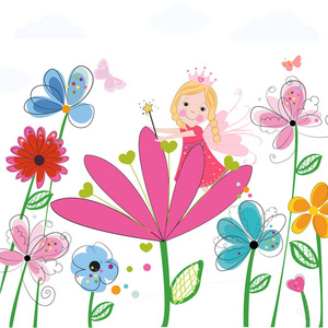 夏日花朵与可爱的童话故事。春季花卉背景