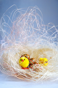 复活节背景，装饰鸡和蛋