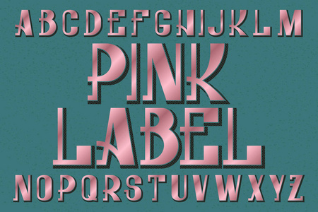 粉红色标签字样。复古字体。孤立英语字母表