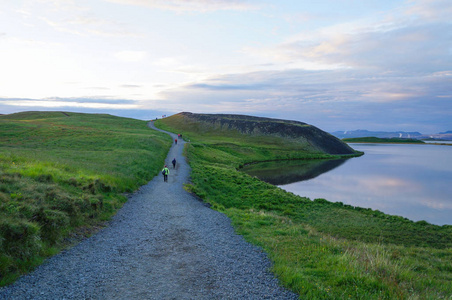 Pseudocraters 在 Skutustadir 湖米, 冰岛