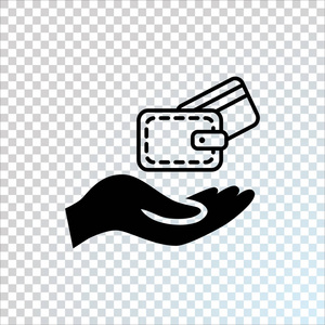 钱包与信用卡在手平面图标, 矢量, 插图