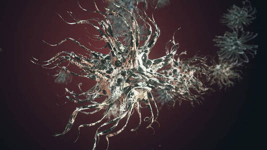 细菌病毒或细菌微生物细胞在显微镜下深度3d 图解