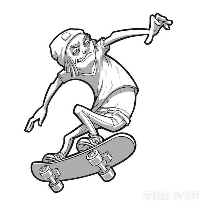 卡通滑板少年在一起