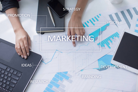 市场营销业务概念在虚拟屏幕上图片