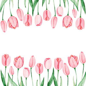 水彩郁金香框架。国际妇女节。用于设计卡片打印或背景