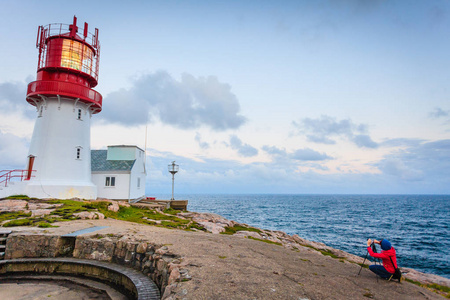 在 Lindesnes 灯塔在挪威旅游