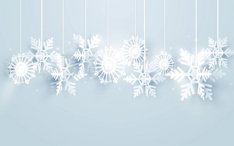圣诞快乐, 新年的雪花挂在白色的背景上