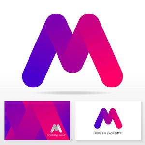 字母 M 标志设计和名片模板。矢量插图