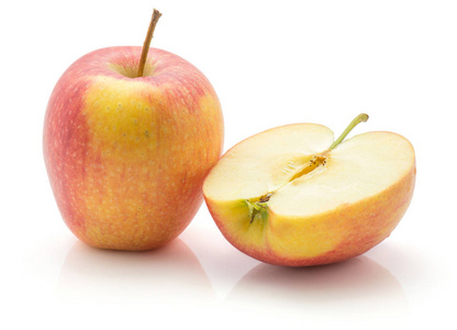 苹果 艾芙琳品种 被隔绝在白色背景一整体和一个横断面 hal