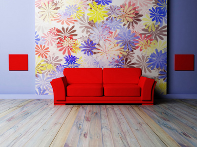 带红色沙发的客厅现代室内设计