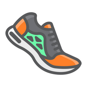 跑步鞋填充轮廓图标, 健身和运动, 健身房标志矢量图形, 彩色线条图案白色背景, eps 10