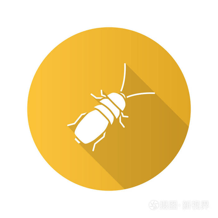 臭甲虫平面设计长阴影字形图标.昆虫.bug.矢量剪影图插画-正版商用图