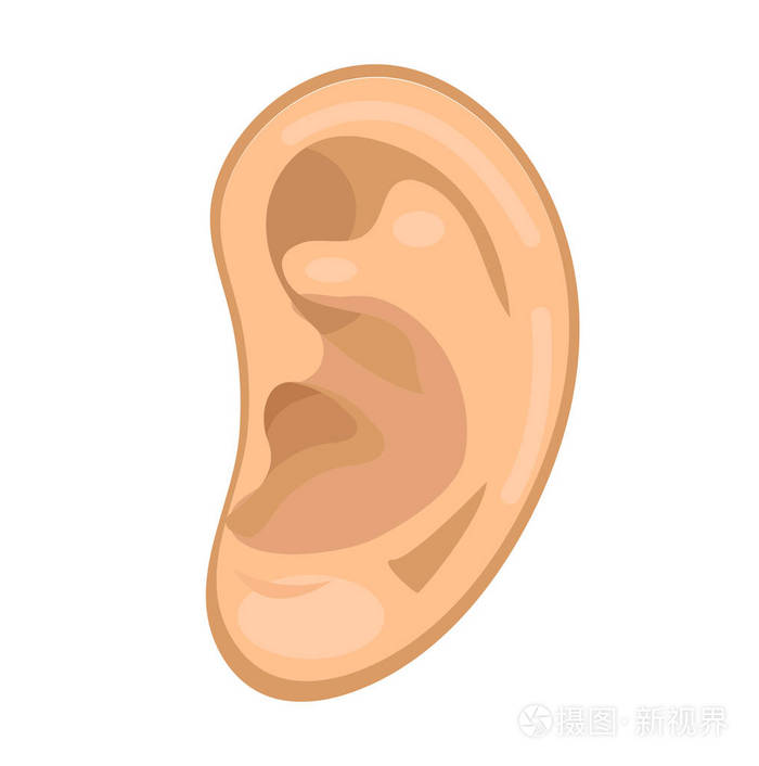 耳朵图标平面样式解剖学医学概念听觉声音白色背景上的孤立矢量图
