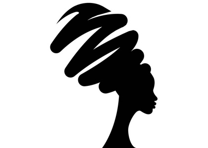肖像美丽的非洲女人在传统的头巾, 黑色的女性矢量剪影孤立, 发型概念