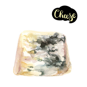 乳酪蓝色水彩手画例证隔绝在白色背景上