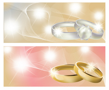 两个横幅结婚戒指矢量插图