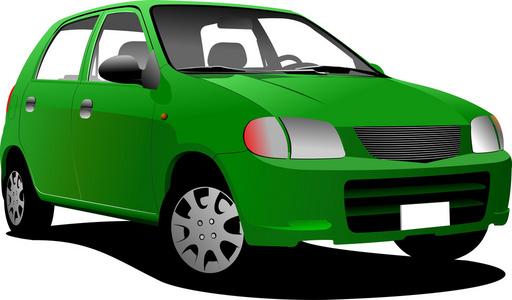 道路上的绿色轿车插图
