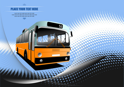 蓝色虚线背景，城市巴士图像插图