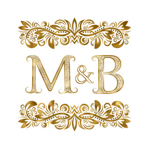 M 和 B 年份的缩写标志符号。这些字母被装饰的元素包围着。皇室风格的婚礼或商业伙伴