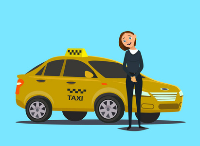 出租车司机的概念。汽车, 运输, 运输, 转移符号或图标。矢量插图