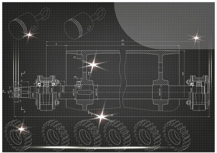 黑色背景上的机械图纸
