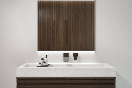 深色木质浴室内饰, 水槽特写