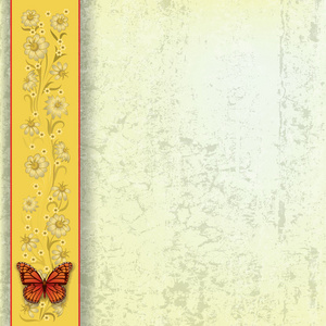 蝴蝶与花朵的抽象 grunge 插图