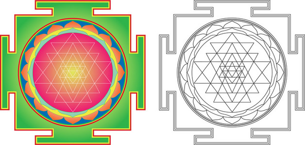 矢量ShriYantra或SRIYantra冥想。 颜色