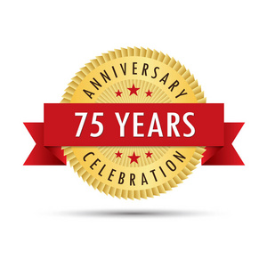 七十五年周年纪念，七十周年庆祝金徽章图标标志矢量图形设计