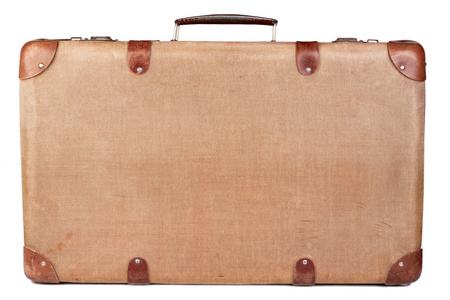 老式棕色手提箱隔离白色背景