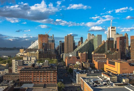 纽约城。曼哈顿中城的摩天大楼的精彩全景鸟瞰图