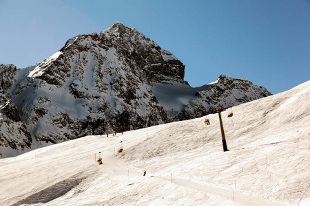 滑雪推力和滑雪滑雪的看法在阿尔卑斯瑞士