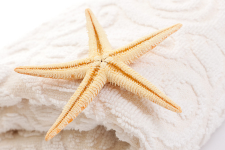 白色软毛巾上的海星