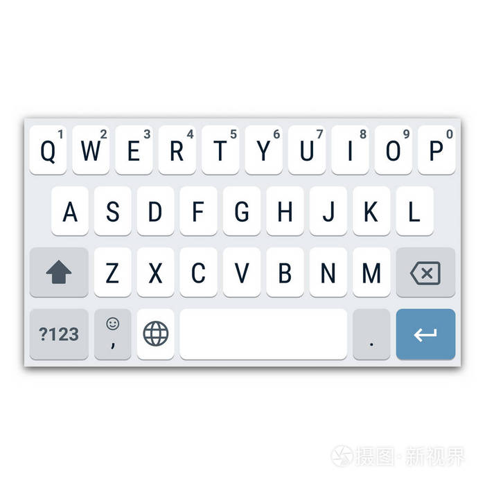 虚拟键盘模板的智能手机与 qwerty 布局和大写字母.