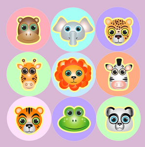 动物园动物脸图标集