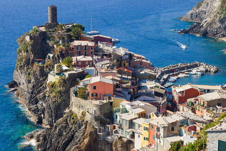 Vernazza 鸟瞰图在五渔村, 意大利