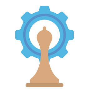 国际象棋皇后和齿轮平面图标象征战略管理