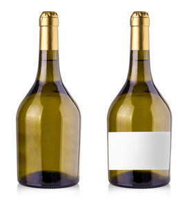 瓶白葡萄酒孤立反光在白色背景上