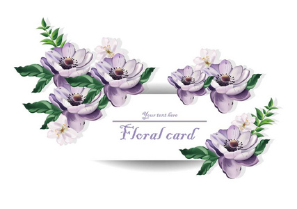 复古牌美丽的紫色花朵矢量插图。花卉图案背景