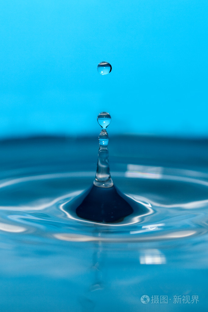 Water drop and splash on a blue background
