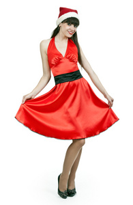 穿红裙子戴帽子的女孩圣诞老人