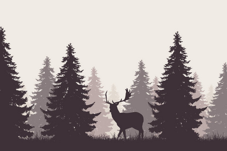 森林与休闲鹿剪影